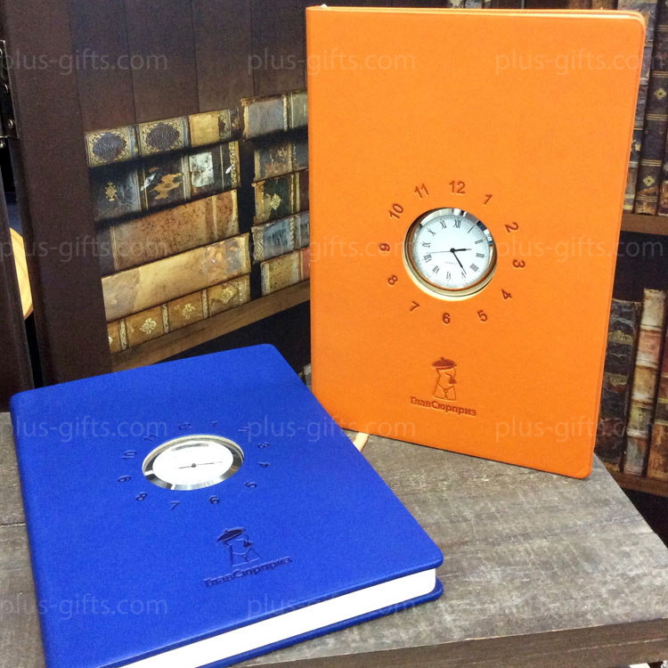 Notebook with clock