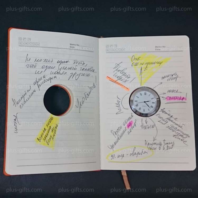 Notebook with clock